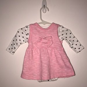 BABY GIRL PINK DRESS WITH WHITE AND HEARTS ONSIE